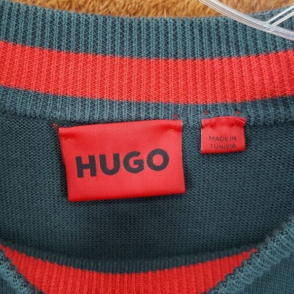 HUGO BOSS Sweater Mens XXL Green Pullover Crew 100% Cotton Logo SAN MATIA $178 - Picture 3 of 9